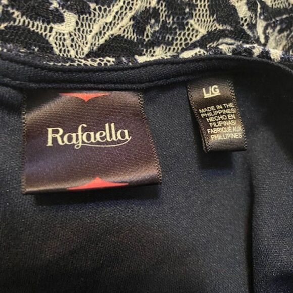 Rafaella Blue/Gray/White Paisley 3/4 sheer sleeves Peplum top, size L - Picture 4 of 5